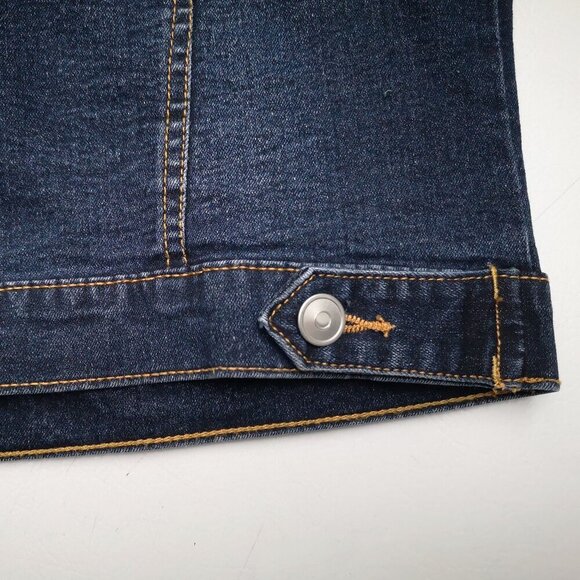 Moto Jeans Ladies Size XL Dark Wash Blue Button Front Jean Jacket - Picture 8 of 12